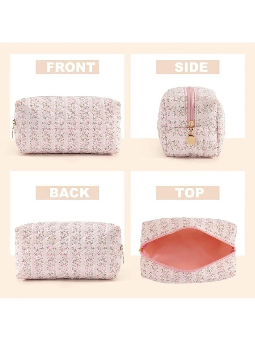 4PCS Aesthetic Makeup Bag Set - Quilted Travel Toiletry & Cosmetic Organizer